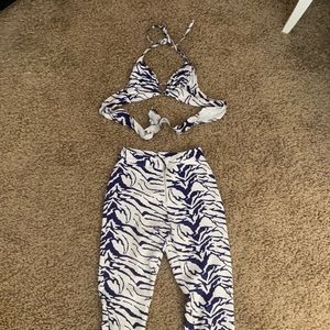 Purple and white zebra print two piece